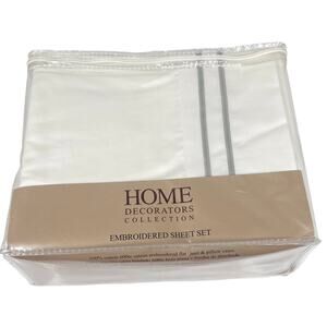 Home Decorators Twins Sheet Set Pillow Case Gray Stripe White Cotton Bedding New